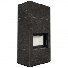 Камин Kratki FLOKI BOX 8 kW Ø 160 в устройстве из керамогранита NATURALI NERO GRECO