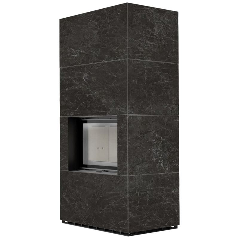 Камин Kratki FLOKI BOX 8 kW Ø 160 в устройстве из керамогранита NATURALI NERO GRECO