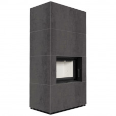 Камин Kratki FLOKI BOX 8 kW Ø 160 в строении из керамогранита ATURALI PIETRA DI SAVOIA ANTRANCITE BOCCIARDATA