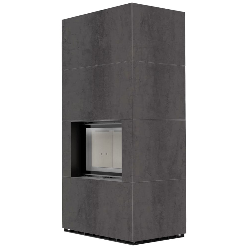 Камин Kratki FLOKI BOX 8 kW Ø 160 в строении из керамогранита ATURALI PIETRA DI SAVOIA ANTRANCITE BOCCIARDATA