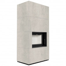 Камин Kratki FLOKI BOX 8 kW Ø 160 в строении из керамогранита NATURALI PIETRA DI SAVOIA PERLA BOCCIARDATA