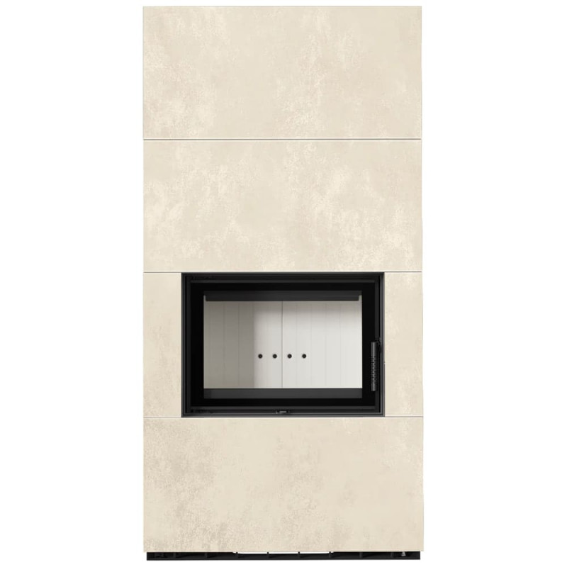 Камин Kratki FLOKI BOX 8 kW Ø 160 в строении из керамогранита OXIDE BIANCO