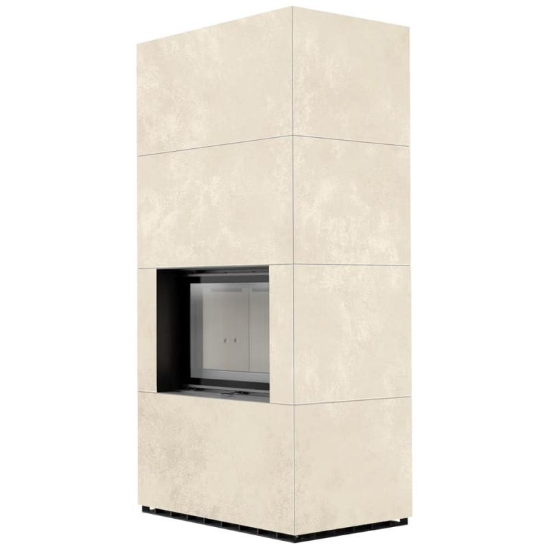 Камин Kratki FLOKI BOX 8 kW Ø 160 в строении из керамогранита OXIDE BIANCO