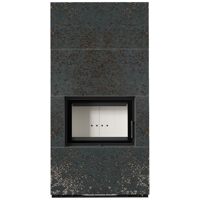 Камин Kratki FLOKI BOX 8 kW Ø 160 в строении из керамогранита OXIDE NERO