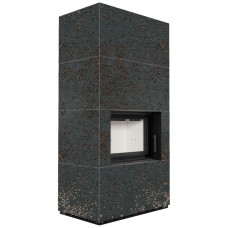Камин Kratki FLOKI BOX 8 kW Ø 160 в строении из керамогранита OXIDE NERO