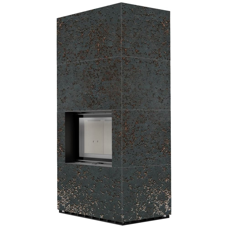 Камин Kratki FLOKI BOX 8 kW Ø 160 в строении из керамогранита OXIDE NERO