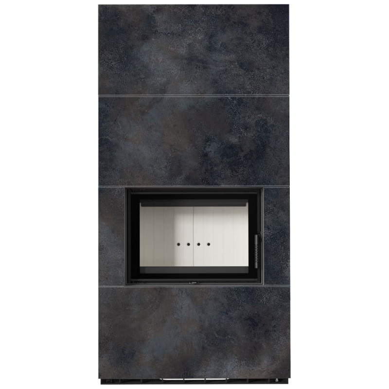 Камин Kratki FLOKI BOX 8 kW Ø 160 в строении из керамогранита OSSIDO NERO