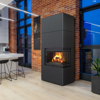 Камин Kratki SIMPLE 12 BS правая в строении BOX стальной - черный
