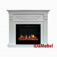 Каминокомплект IDaMebel Marseille Белый V-Art 25 с 5D пламенем, обогревом, звуком и дровами.