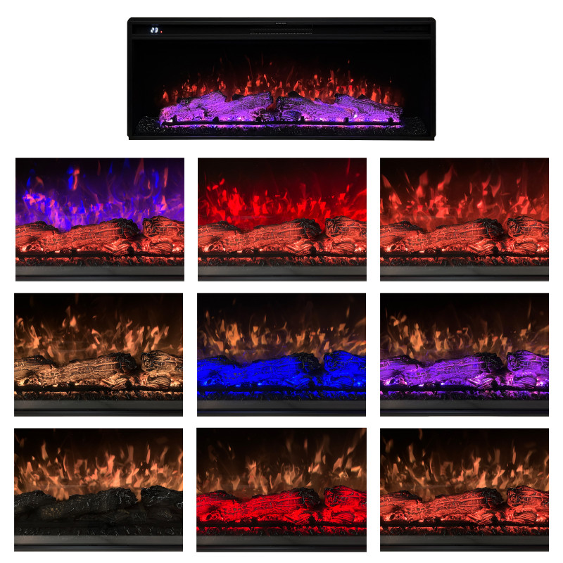 Электрокамин с обогревом Royal Vision 42 LOG Color N со звуком, дровами, размер 1093x426x225