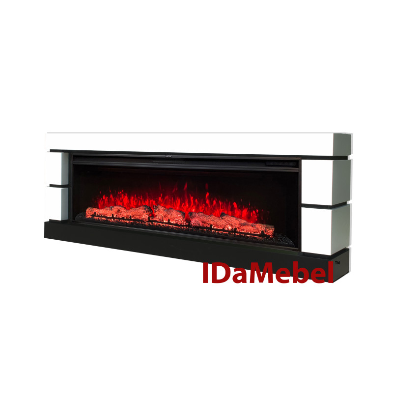 Каминокомплект IDaMebel Blanca бело-черный (1861x697x303) с камином Vision 60 LOG Color с реалистичными дровами, обогревом, цветом и звуком.