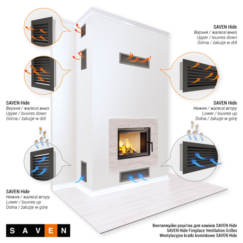 Вентиляционная решетка для камина SAVEN Hide 17x30 черная