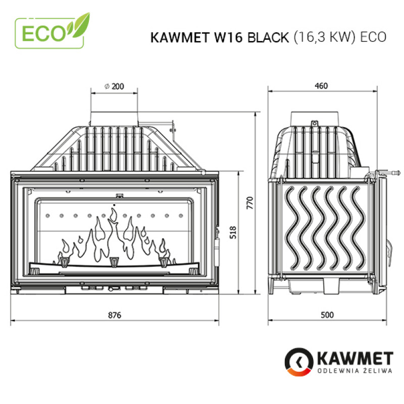 Камінна топка KAWMET W16 Black (16.3 kW) ECO