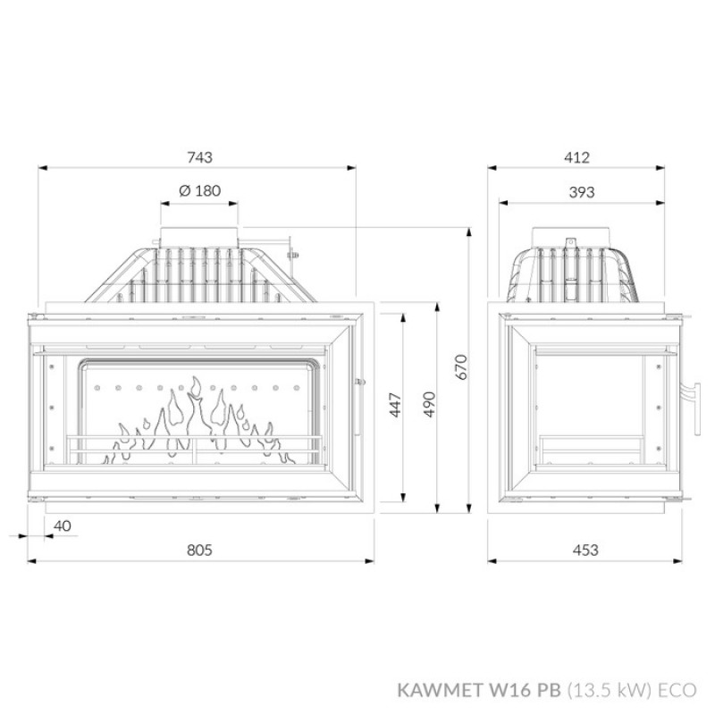 Камінна топка KAWMET W16 PB (13.5 kW) ECO