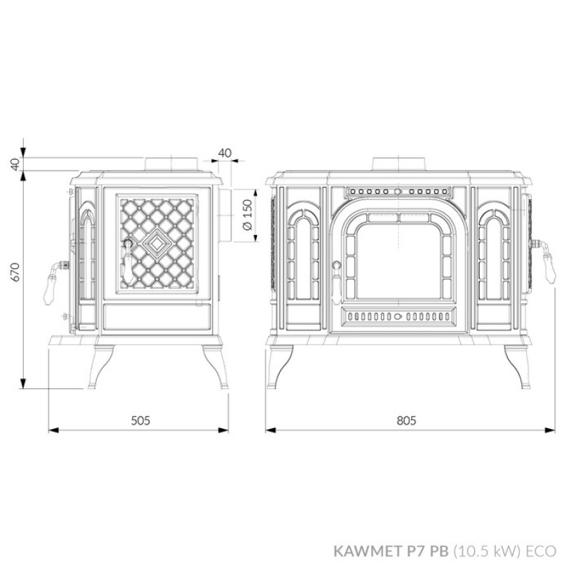 Чугунная печь KAWMET P7 PB (10.5 kW) ECO