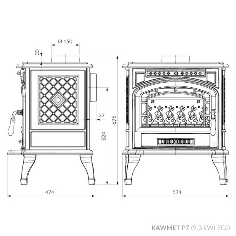Чугунная печь KAWMET P7 (9.3 kW) ECO