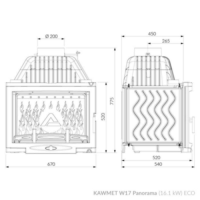 Камінна топка KAWMET W17 Panorama (16.1 kW) EСO