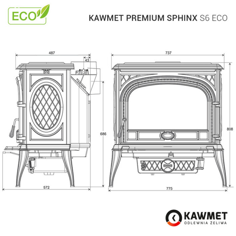 Чугунная печь KAWMET Premium SPHINX S6 ECO