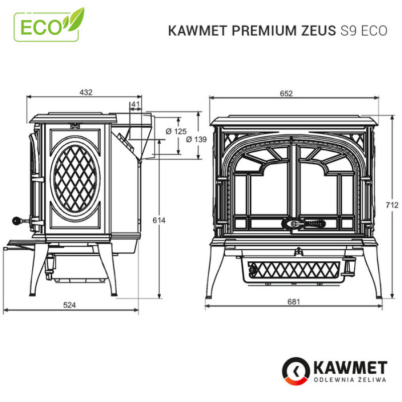 Чугунная печь KAWMET Premium ZEUS S9 ECO