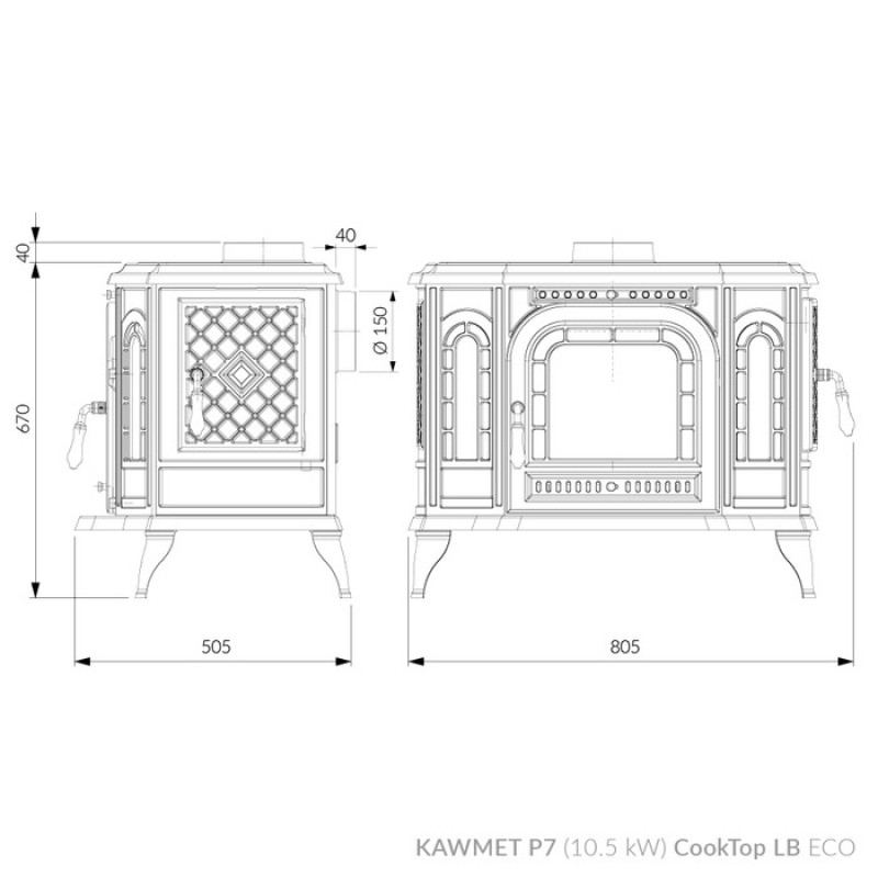 Чугунная печь с варочной поверхностью KAWMET P7 (10.5 kW) CookTop LB ECO