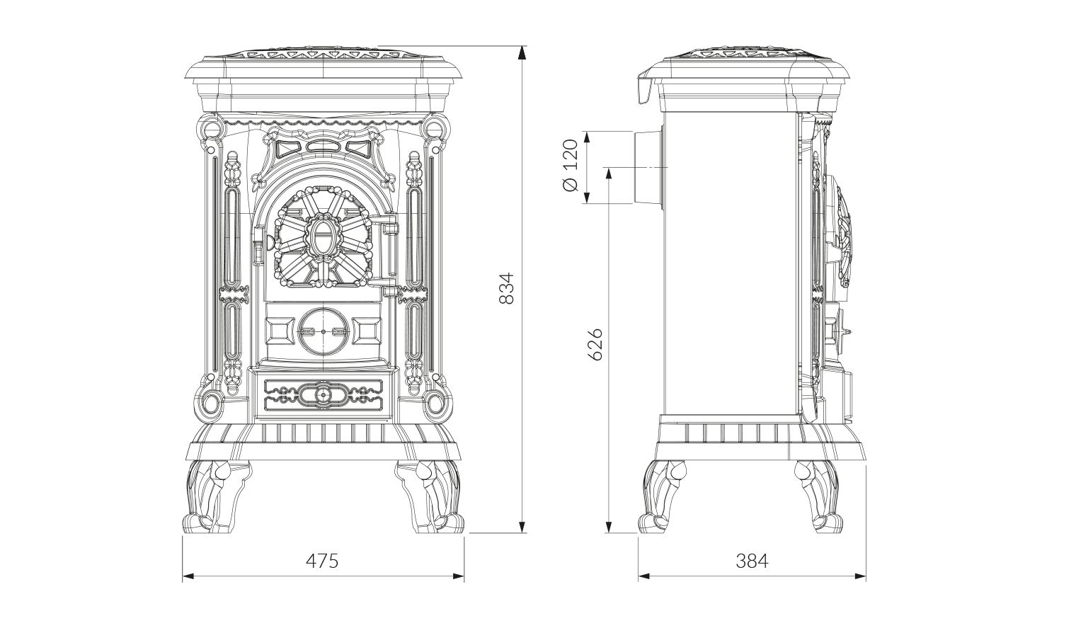 Чугунная печь KAWMET P9 (8kW) ECO. Чертеж