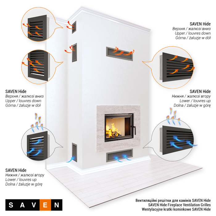 Вентиляционная решетка для камина SAVEN Hide 17x70 черная. Фото 4